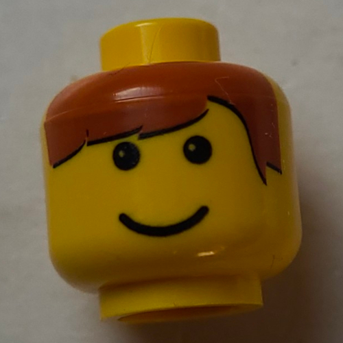 Tête de minifigurine, franges brunes, modèle imprimé casque (Minifig Head, Brown Bangs, Headset Print)