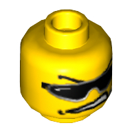 Tête de minifigurine tiret, lunettes de soleil, sourcils arqués, bouche ouverte, et casque motif imprimé [tenon creux bouché] (Minifig Head Dash, Sunglasses, Arched Eyebrows, Open Mouth, and Headset Print [Blocked Open Stud])