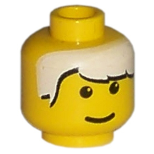Tête de minifigurine, blanc franges motif imprimé [tenon creux bouché] (Minifig Head, White Bangs Print [Blocked Open Stud])