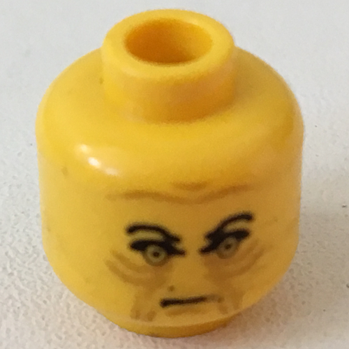 Tête de minifigurine Palpatine (Empereur), Sourcils noirs en colère, Motif imprimé rides marron (Minifig Head Palpatine (Emperor), Angry Black Eyebrows, Brown Wrinkles Print)