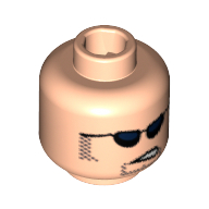 Tête de minifigurine Homme de main, lunettes de soleil, bouche partiellement ouverte, favoris et motif imprimé de barbe naissante [tenon creux bouché] (Minifig Head Henchman, Sunglasses, Partially Open Mouth, Sideburns and Stubble Print [Blocked Open Stud])