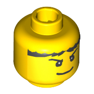 Tête de minifigurine Jayko / Sir Kentis, pupilles, Cheveux noirs, Sourcils et grand Sourire motif imprimé (Jayko) (Minifig Head Jayko / Sir Kentis, Pupils, Black Hair, Eyebrows and Wide Smile Print (Jayko))