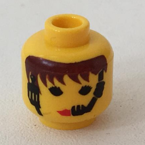 Tête de minifigurine, Rouge Lèvres et Casque motif imprimé [Bloqué ouvert tenon] (Minifig Head, Red Lips and Headset Print [Blocked Open Stud])