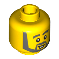 Tête de minifigurine, Sourcils gris épais, Barbe angulaire, bouche blanche ouverte, pupilles blanches imprimé (Minifig Head, Thick Gray Eyebrows, Angular Beard, Open White Mouth, White Pupils Print)
