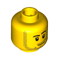 Tête de minifigurine, sourire, pupilles, barbe naissante et moustache et favoris motif imprimé (Minifig Head, Smirk, Pupils, Stubble Beard and Moustache and Sideburns Print)