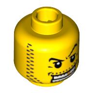 Tête de minifigurine pirate / homme de main / chevalier, sourcil voûté, dents blanches avec dent d'or, motif imprimé gros barbe naissante (Minifig Head Pirate / Henchman / Knight, Arched Eyebrow, White Teeth with Gold Tooth, Coarse Stubble Print)