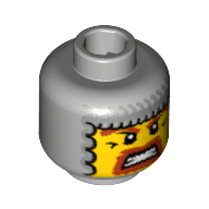 Figurine guerrier de la tête, cagoule de cotte de mailles, barbe brune et sourcils, dents agrippées, motif imprimé des pupilles des yeux blancs [tenon creux bouché] (Minifig Head Warrior, Chain Mail Balaclava, Brown Beard and Eyebrows, Gritted Teeth, White Pupils Print [Blocked Open Stud])