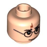 Tête de minifigurine Harry Potter, lunettes, cicatrice de foudre, motif : sourcils (Minifig Head Harry Potter, Glasses, Lightning Bolt Scar, Eyebrows Print)