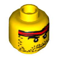 Tête de minifigurine Digger, bandeau rouge et barbe naissante motif imprimé [tenon creux bouché] (Minifig Head Digger, Headband Red and Stubble Beard Print [Blocked Open Stud])