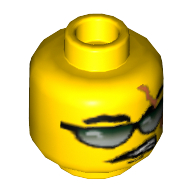 Tête de minifigurine vipère, lunettes avec des lunettes de soleil vertes et argentées et motif imprimé cicatrice [tenon creux bouché] (Minifig Head Viper, Glasses with Green and Silver Sunglasses and Scar Print [Blocked Open Stud])