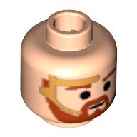 Tête de minifigurine Obi-Wan Kenobi, Barbe avec Barbe Brune et Sourcils, Or Casque motif imprimé (Minifig Head Obi-Wan Kenobi, Beard with Brown Trim Beard and Eyebrows, Gold Headset Print)