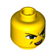 Tête de minifigurine Ha-Ya-To, double visage, yeux verts, sourire / bouche ouverte motif imprimé sourire [Bloqué ouvert tenon] (Minifig Head Ha-Ya-To, Dual Sided, Green Eyes, Smirk / Open Mouth Smirk Print [Blocked Open Stud])