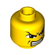 Protège-tête figurine, double visage, yeux bruns, échancrure avec la bouche fermée / dents nues motif imprimé [tenon creux bouché] (Minifig Head Guard, Dual Sided, Brown Eyes, Scowl with Mouth Closed / Bared Teeth Print [Blocked Open Stud])