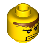 Tête de minifigurine sir adric / chevalier / pirate, moustache noire, cheveux bruns en désordre, petite bouche avec lèvre inférieure, 3 taches sous l œil gauche motif imprimé [tenon creux bouché] (Minifig Head Sir Adric / Knight / Pirate, Moustache Black, Messy Brown Hair, Small Mouth with Lower Lip, 3 Spots under Left Eye Print [Blocked Open Stud])