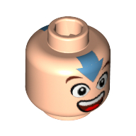 Tête de minifigurine Aang (Avatar), yeux, Bouche grande ouverte, Flèche bleue sur le devant, Carré sur le dos motif imprimé [Bloqué ouvert tenon] (Minifig Head Aang (Avatar), Eyes, Mouth Wide Open, Blue Arrow on Forehead, Square on Back Print [Blocked Open Stud])