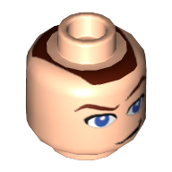 Tête de minifigurine sokka (avatar), yeux bleus, sourcil levé, motif : sourire en coin [tenon creux bouché] (Minifig Head Sokka (Avatar), Blue Eyes, Raised Eyebrow, Smirk Print [Blocked Open Stud])