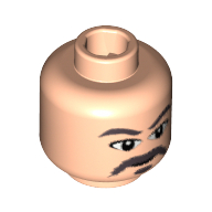 Tête de minifigurine feu nation soldat (avatar), moustache grise, bouc, motif : sourcils [tenon creux bouché] (Minifig Head Fire Nation Soldier (Avatar), Gray Moustache, Goatee, Eyebrows Print [Blocked Open Stud])