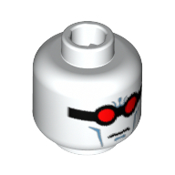 Tête de minifigurine Mr Freeze, lunettes avec des lentilles rouges, des lignes de joue azur moyen motif imprimé [tenon creux bouché] (Minifig Head Mr Freeze, Goggles with Red Lenses, Medium Azure Cheek Lines Print [Blocked Open Stud])
