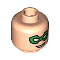 Tête de minifigurine Robin, double visage, masque oculaire vert, motif : sourire [tenon creux bouché] (Minifig Head Robin, Dual Sided, Green Eyemask, Smile Print [Blocked Open Stud])