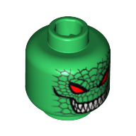 Figurine tueur de tête croc, yeux rouges, sourire avec des dents pointues, écailles de reptile motif imprimé [tenon creux bouché] (Minifig Head Killer Croc, Red Eyes, Grin with Sharp Teeth, Reptile Scales Print [Blocked Open Stud])