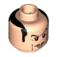 Tête de minifigurine alfred pennyworth, moustache mince, favoris noirs, blanc yeux pupilles motif imprimé [tenon creux bouché] (Minifig Head Alfred Pennyworth, Thin Moustache, Black Sideburns, White Pupils Print [Blocked Open Stud])