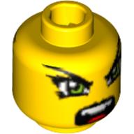 Tête de minifigurine Hitomi, double visage, yeux verts, reflets clairs / ouvert Motif imprimé Bouche [Bloqué ouvert tenon] (Minifig Head Hitomi, Dual Sided, Green Eyes, Slight Smirk / Open Mouth Print [Blocked Open Stud])