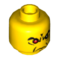 Tête de minifigurine Sorcier, sourcils en colère et 1 œil rouge, motif : pupilles blanches (Minifig Head Wizard, Angry Eyebrows and 1 Red Eye, White Pupils Print)