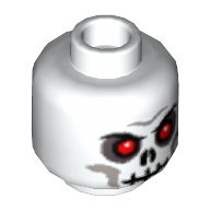 Tête de minifigurine Squelette, crâne, mal avec cowl motif imprimé noir, motif : yeux rouges [tenon creux bouché] (Minifig Head Skeleton, Skull, Evil with Scowl Black Print, Red Eyes Print [Blocked Open Stud])
