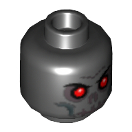 Tête de minifigurine, Mal Crâne avec regard menaçant, Motif imprimé blanc, motif : yeux rouges (Minifig Head, Evil Skull with Scowl, White Print, Red Eyes Print)