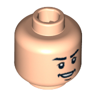 Tête de minifigurine bois d'olivier / mutt williams, sourcils bruns, sourire ouvert, fossette au menton, motif : pupilles blanches [tenon creux bouché] (Minifig Head Oliver Wood / Mutt Williams, Brown Eyebrows, Open Lopsided Grin, Chin Dimple, White Pupils Print [Blocked Open Stud])