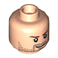 Tête de minifigurine Indiana Jones, barbe naissante brun, motif : sourcils bruns et pupilles blanches [tenon creux bouché] (Minifig Head Indiana Jones, Brown Stubble, Brown Eyebrows and White Pupils Print [Blocked Open Stud])
