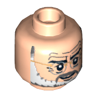 Tête de minifigurine henry jones sr, lunettes avec des verres argentés, barbe grise et blanche et motif imprimé moustache grise [tenon creux bouché] (Minifig Head Henry Jones Sr, Glasses with Silver Glasses, Gray and White Beard and Gray Moustache Print [Blocked Open Stud])