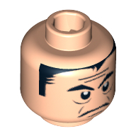 Tête de minifigurine cruncher bloc, sourcils et cheveux, lignes du avant, motif : air renfrogné [tenon creux bouché] (Minifig Head Cruncher Block, Eyebrows and Hair, Forehead Lines, Frown Print [Blocked Open Stud])