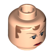 Conducteur de croqueur de tête minifigurine, cheveux bruns, sourcils, motif : lèvres rouges [tenon creux bouché] (Minifig Head Cruncher's Driver, Brown Hair, Eyebrows, Red Lips Print [Blocked Open Stud])