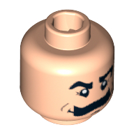 Tête de minifigurine pops racer, moustache touffue, sourcils, pupilles yeux blancs motif imprimé [tenon creux bouché] (Minifig Head Pops Racer, Moustache Bushy, Eyebrows, White Pupils Print [Blocked Open Stud])