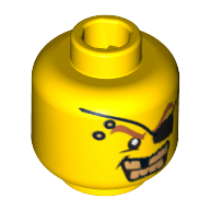 Tête de minifigurine dent d'or, cache-œil, dents d'or, manquant motif imprimé de dent [tenon creux bouché] (Minifig Head Gold Tooth, Eyepatch, Gold Teeth, Missing Tooth Print [Blocked Open Stud])