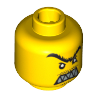 Tête de minifigurine casser mâchoire, monosourcil, moustache et dents pointues motif imprimé (Minifig Head Break Jaw, Unibrow, Moustache and Pointed Teeth Print)