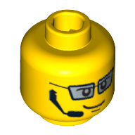 Tête de minifigurine Fusible d'agent, lunettes argentées, micro-casque, sourire / motif imprimé effrayé (Minifig Head Agent Fuse, Silver Glasses, Headset, Smiling / Scared Print)