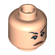Tête de minifigurine irina spalko, lèvres pêche, sourcils froncés, motif : pupilles blanches (Minifig Head Irina Spalko, Peach Lips, Stern Eyebrows, White Pupils Print)
