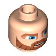 Tête de minifigurine Obi-Wan Kenobi, barbe épaisse avec des lignes, sourcils bruns, moustache, grands yeux bleus motif imprimé [tenon creux bouché] (Minifig Head Obi-Wan Kenobi, Beard Thick with Lines, Brown Eyebrows, Moustache, Large Blue Eyes Print [Blocked Open Stud])