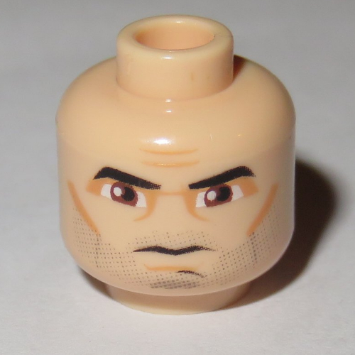 Tête de minifigurine capitaine rex, épais sourcils, yeux bruns, fines barbe naissante motif imprimé [tenon creux bouché] (Minifig Head Captain Rex, Thick Eyebrows, Brown Eyes, Fine Stubble Print [Blocked Open Stud])