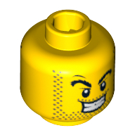 Tête de minifigurine barbe naissante guy, sourcils épais et barbe naissante, motif : rictus malveillant / surpris (Minifig Head Stubble Guy, Thick Eyebrows and Stubble, Evil Grin / Surprised Print)