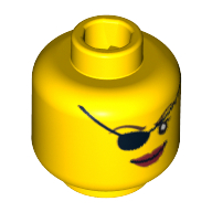 Tête de minifigurine Pirate, cache-œil et grandes lèvres rouges motif imprimé (Minifig Head Pirate, Eyepatch and Large Red Lips Print)