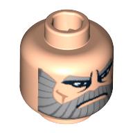 Tête de minifigurine Comte Dooku, barbe gris avec des sourcils gris, bouche courbée, motif imprimé sourcil profondément sillonné [tenon creux bouché] (Minifig Head Count Dooku, Beard Gray with Gray Eyebrows, Downturned Mouth, Deeply Furrowed Brow Print [Blocked Open Stud])