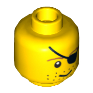 Tête de minifigurine Pirate, cache-œil, sourcils bruns, motif : barbe naissante [tenon creux bouché] (Minifig Head Pirate, Eyepatch, Brown Eyebrows, Stubble Print [Blocked Open Stud])