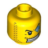 Tête de minifigurine dollar bill, personnage masculin, sourcil arqué, dents blanches, barbe naissante de cours, bijou sur l'œil gauche motif imprimé [tenon creux bouché] (Minifig Head Dollar Bill, Male, Arched Eyebrow, White Teeth, Course Stubble, Jewel over Left Eye Print [Blocked Open Stud])