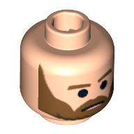 Tête de minifigurine rebelle commando, barbe brun touffu avec des pupilles yeux noirs et froncement de sourcils imprimé [tenon creux bouché] (Minifig Head Rebel Commando, Beard Brown Bushy with Black Pupils and Frown Print [Blocked Open Stud])