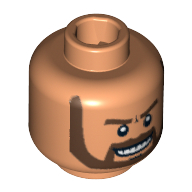 Tête de minifigurine cairo voyou, barbe gris avec les pupilles de l'œil blanc et sourire avec les dents motif imprimé (Minifig Head Cairo Thug, Beard Gray with White Pupils and Grin with Teeth Print)