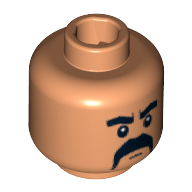 Tête de minifigurine kazim, fu manchu moustache, motif : sourcils épais [tenon creux bouché] (Minifig Head Kazim, Fu Manchu Moustache, Thick Eyebrows Print [Blocked Open Stud])