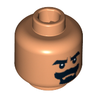 Tête de minifigurine cairo voyou / gardien du graal, barbe noire van dyke avec moustache épaisse et sourcils motif imprimé [tenon creux bouché] (Minifig Head Cairo Thug / Grail Guardian, Beard Black Van Dyke with Thick Moustache and Eyebrows Print [Blocked Open Stud])
